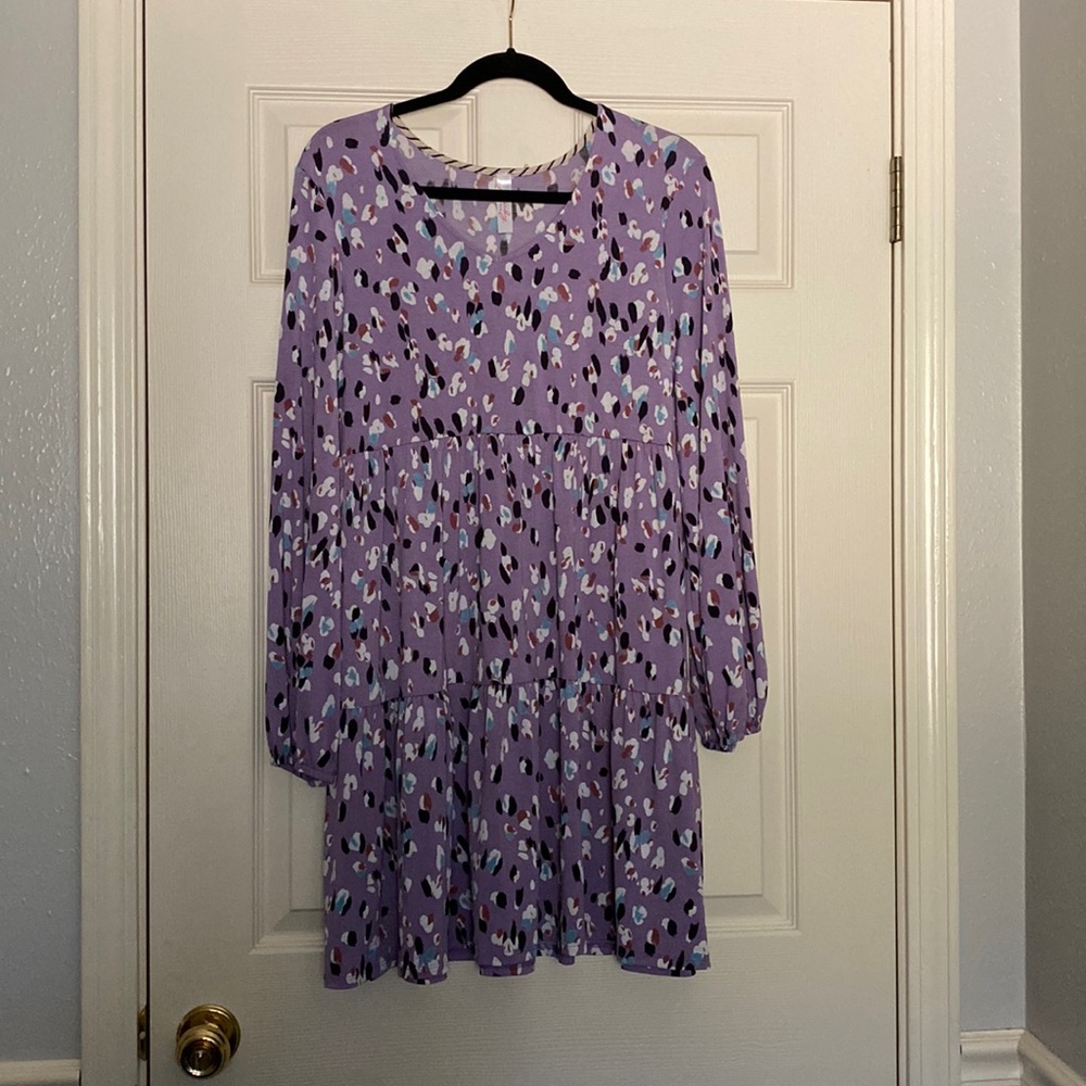 Purple and Teal Cheeta Print Long Sleeve Dress